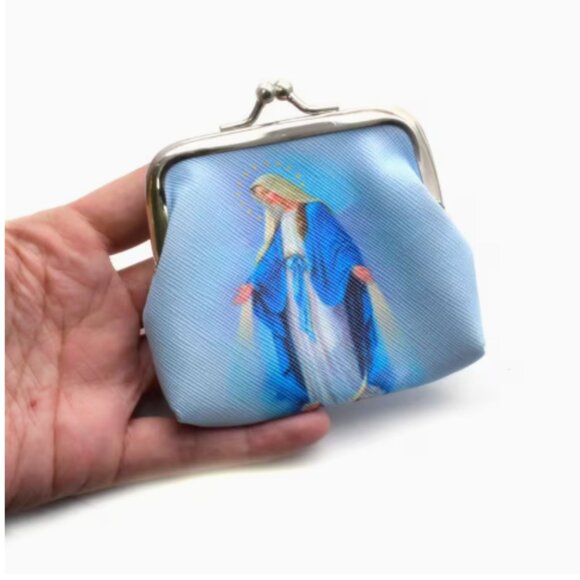 Virgin Mary & Blue Rose Rosary Gift Set - Coin Purse & Necklace, Vintage Religio - Picture 4 of 5